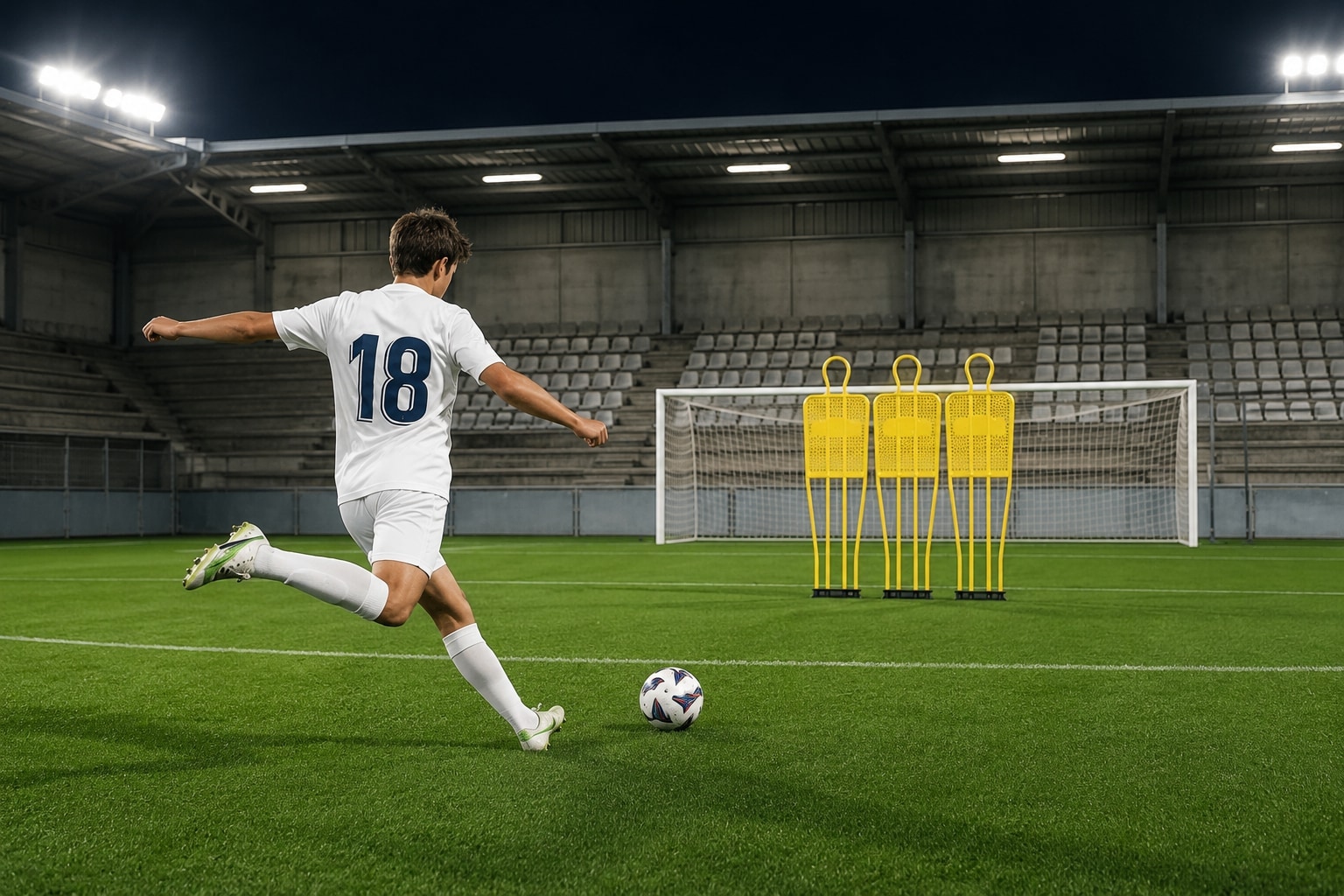 Niño de fútbol a punto de rematar al arco